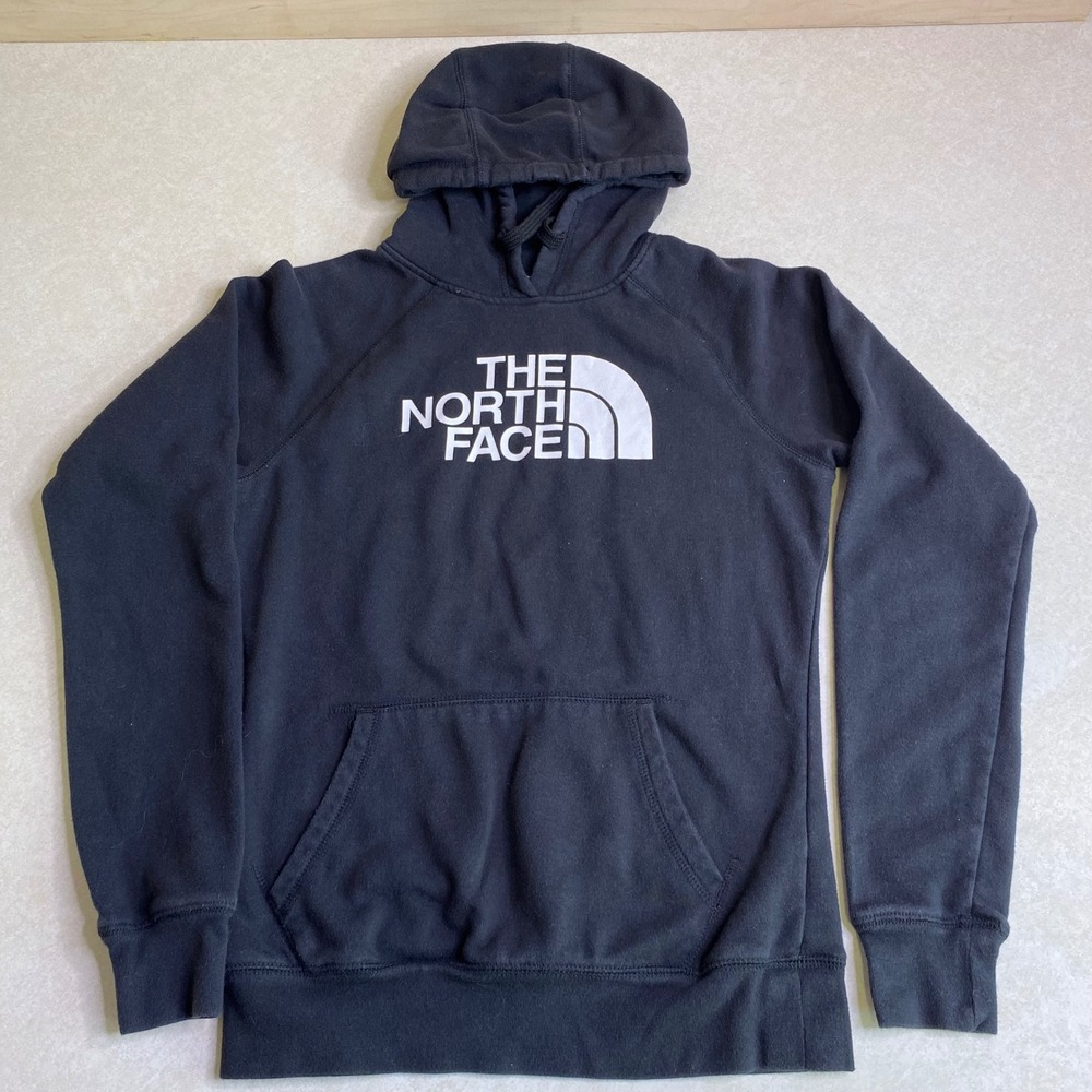 The North Face Hoodie Womens Small Black Excellent Logo Pullover Fleece Hooded